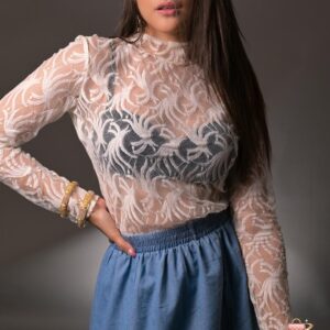Sheer White Lace High-Neck Top