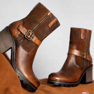 Brown Mid-Calf Buckle Boots